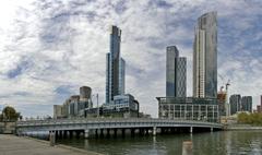 Queen's Bridge over Yarra River with Eureka Tower and Freshwater Place in the background