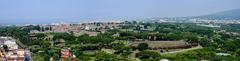 Ancient Roman Pompeii panorama with colosseum in the foreground