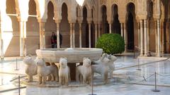 Detail of the Lion Fountain at Patio de los Leones, Alhambra, Granada