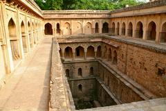 Ancient stepwell Rajaon Ki Baoli with intricate stone architecture