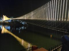 Ram Jhula Bridge illuminated at night