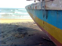 Boat side view of sea at RK Beach in Vizag