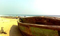 Boat side view of sea at RK Beach