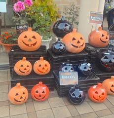 Unglazed Jack-o'-Lantern lanterns on display at Hisaya Odori Park