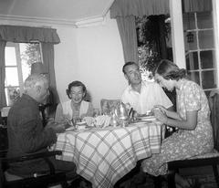 Prime Minister Jawaharlal Nehru and Earl and Countess Mountbatten enjoying tea at Vicerigal Lodge Simla May 1948