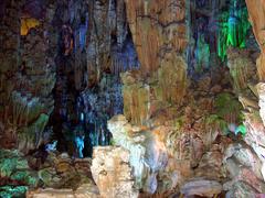 Reed Flute Cave in Guilin, China with neon-lit interiors