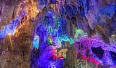 colorful Reed Flute Cave formations in Guilin