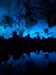 Scenic view of stalactites and stalagmites in Reed Flute Cave in Guilin, China