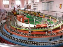 model of Chennai Central railway station with trains and tracks