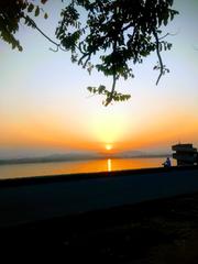 Chandigarh Lake at sunset with reflections on water