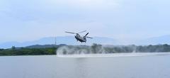 Chinook helicopter above Sukhna Lake in Chandigarh