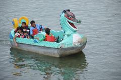 Family boating on Sukhna Lake in Chandigarh