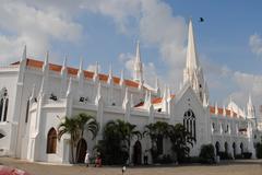 Side view of National Shrine of St. Thomas Basilica in Mylapore, Chennai