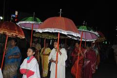 Fancy umbrellas and Mylai Matha Chariot