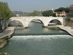 Scenic view of Tiber Island in Rome with the Tiber River and historical buildings