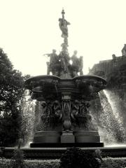 scenic city fountain with water streams