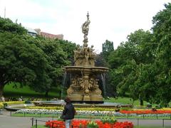 Stone fountain in a scenic park