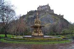 view of Edinburgh with historic buildings and a castle in the background