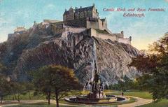 Edinburgh Castle Rock and Ross Fountain postcard circa 1905