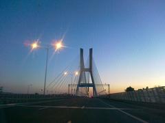 Suspension bridge on a bypass road with clear blue sky