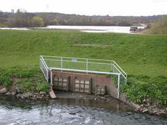 bund separating RSPB Sandwell Valley from the River Tame