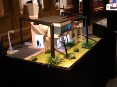 Scale model of a building and streets with two light meters