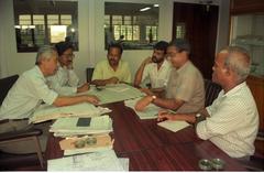 Meeting with NCSM engineers and builders at the Science City construction site in Calcutta, 1994