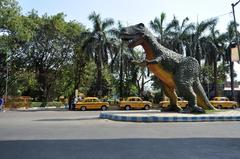 Science City entrance with Tyrannosaurus rex statue in Kolkata