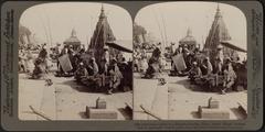 Suttee pillar where Hindu widows were burned, Benares, India