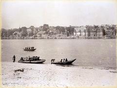 Ghats of Benares viewed from the opposite river bank