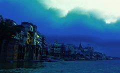 Ghats on the bank of river Ganga in Varanasi in the early morning