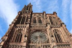 A panoramic view of Strasbourg showing the city's historic buildings and lush greenery