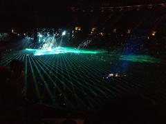 long exposure of colorful laser beams during night