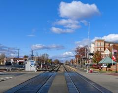 View north along NJ Transit Main Line tracks from Rutherford station grade crossing