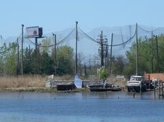 View of East Rutherford pier of former trolley line from Trolley Park across Hackensack River