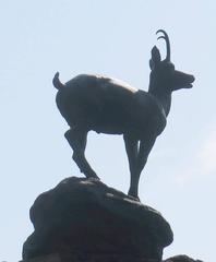 Statue of a chamois on a rock in Karlovy Vary