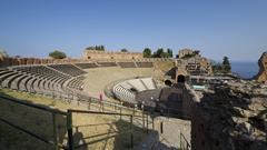 Panoramic view of Taormina in the Province of Messina, Italy