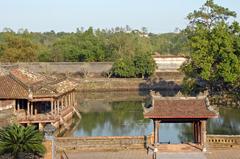 Tomb of Emperor Tu Duc in Hue, Vietnam with Xung Khiem Pavilion on the left and Ho Luu Khiem Pavilion on the right