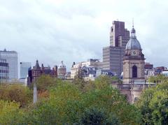 Skyline of Birmingham in autumn with Alpha Tower, Council House dome, 103 Colmore Row, and St Philip's Cathedral