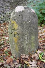 Benchmarked milestone beside A44 road