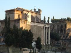 Rear view of San Lorenzo in Miranda church built within the Temple of Antoninus and Faustina in the Roman Forum