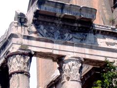 Frieze detail on the Temple of Antoninus and Faustina featuring griffins and candelabras