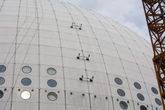 close-up of support pillars for the gondola lift at the Globen