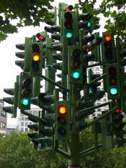 Traffic Light Tree sculpture with multiple traffic lights in London