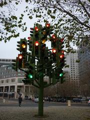 Traffic Light Tree sculpture in Canary Wharf