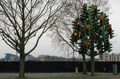 Traffic-light sculpture on Westferry Road