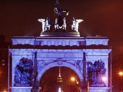 Empire State Building seen through Grand Army Plaza Arch from Brooklyn Mirador