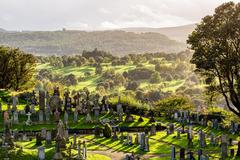 Old cemetery with backlight at Stirling Castle in Scotland