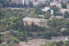 View of Temple of Hephaestus at Acropolis in Athens, Greece