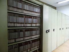 Partial view of Ruiz Vernacci archive storage with cabinets containing 19th-century glass plate negatives